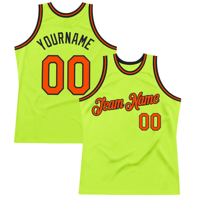 Custom Neon Green Orange-Black Authentic Throwback Basketball Jersey