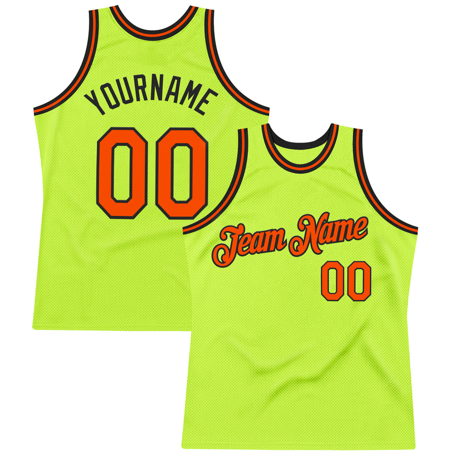 Custom Neon Green Orange-Black Authentic Throwback Basketball Jersey