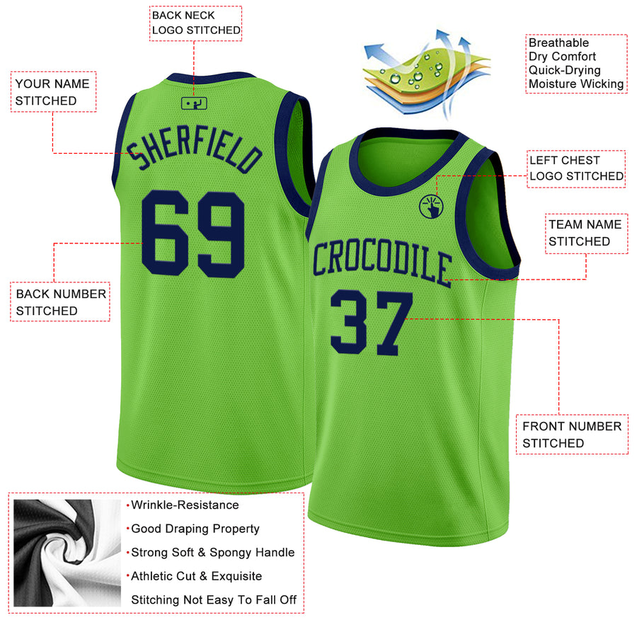 Custom Neon Green Navy Authentic Basketball Jersey