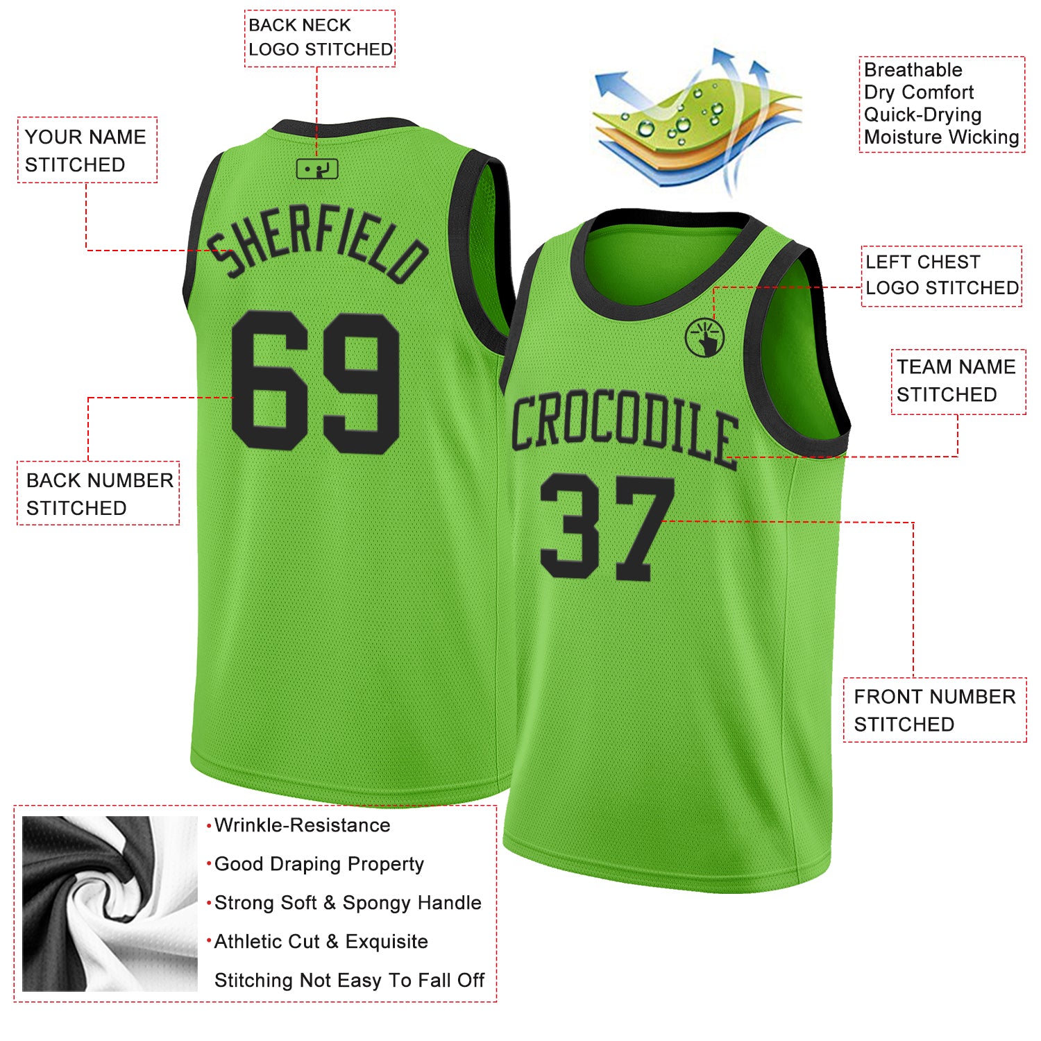 Custom Neon Green Black Authentic Basketball Jersey