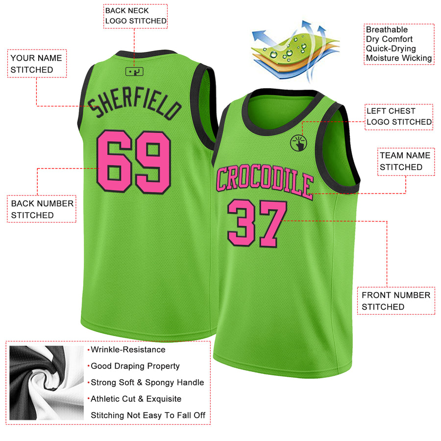 Custom Neon Green Pink-Black Authentic Basketball Jersey