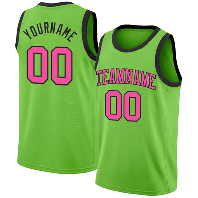 Custom Neon Green Pink-Black Authentic Basketball Jersey