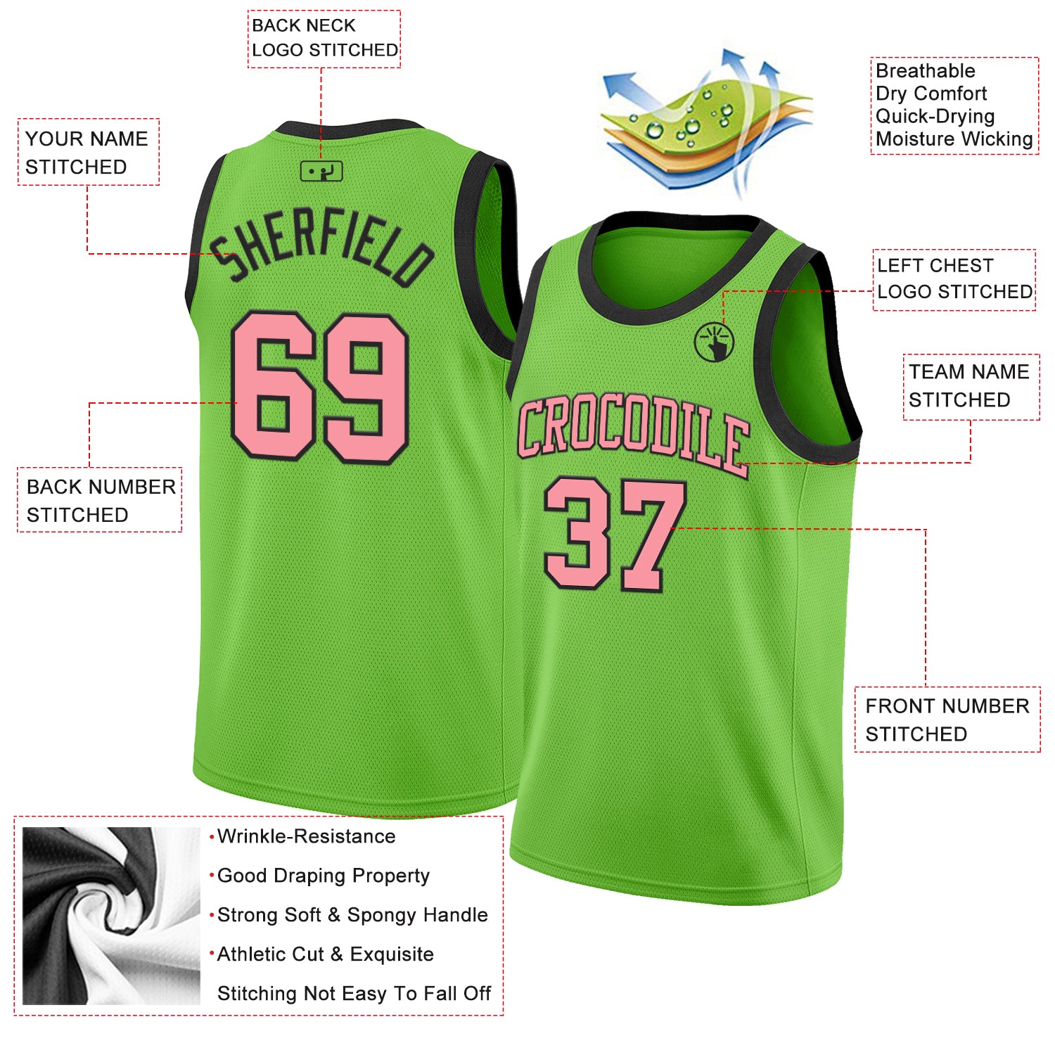 Custom Neon Green Medium Pink-Black Authentic Basketball Jersey