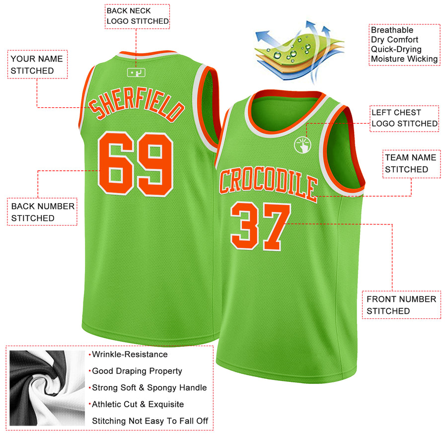 Custom Neon Green Orange-White Authentic Basketball Jersey