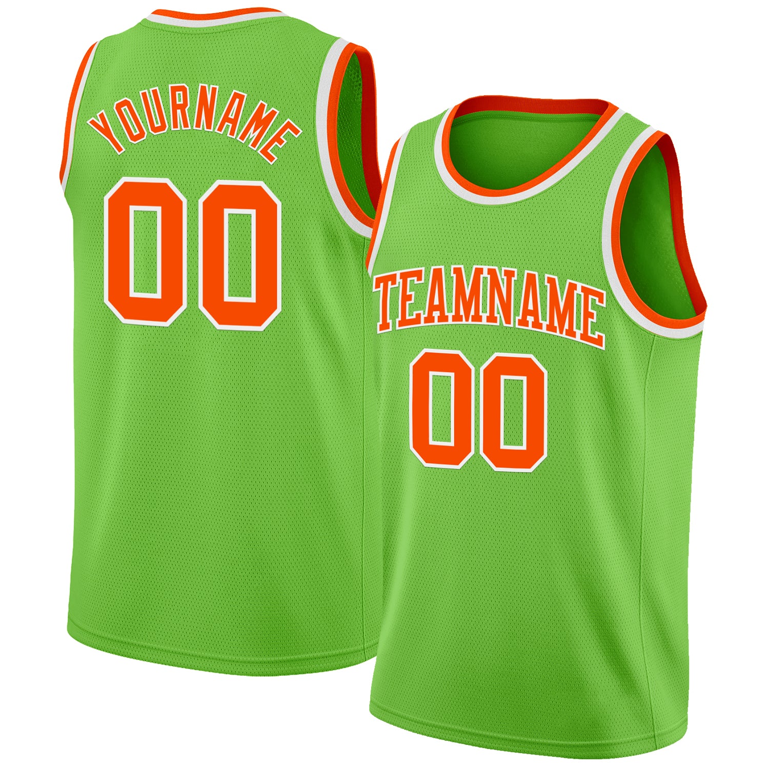 Custom Neon Green Orange-White Authentic Basketball Jersey