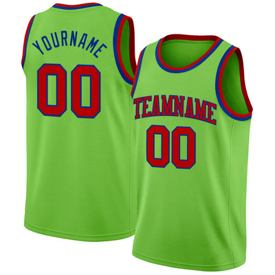 Custom Neon Green Red-Royal Authentic Basketball Jersey