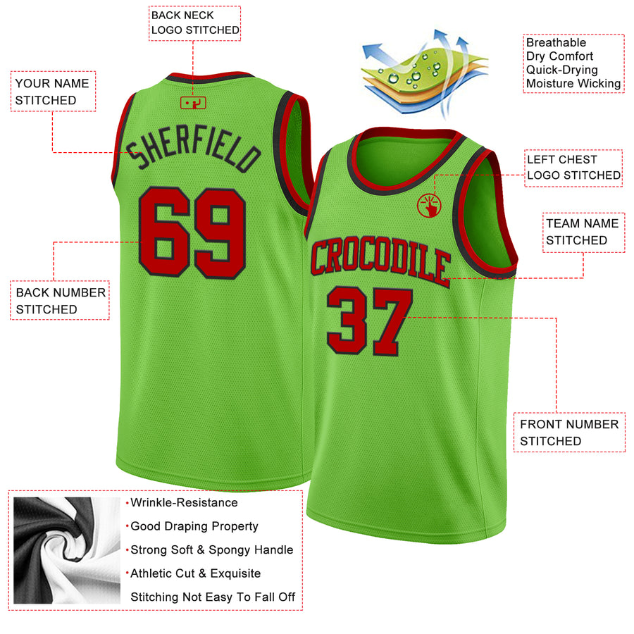 Custom Neon Green Red-Black Authentic Basketball Jersey