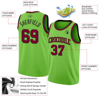 Custom Neon Green Maroon-Black Authentic Basketball Jersey