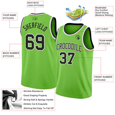 Custom Neon Green Black-White Authentic Basketball Jersey