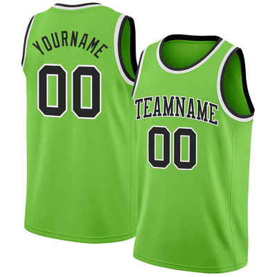 Custom Neon Green Black-White Authentic Basketball Jersey