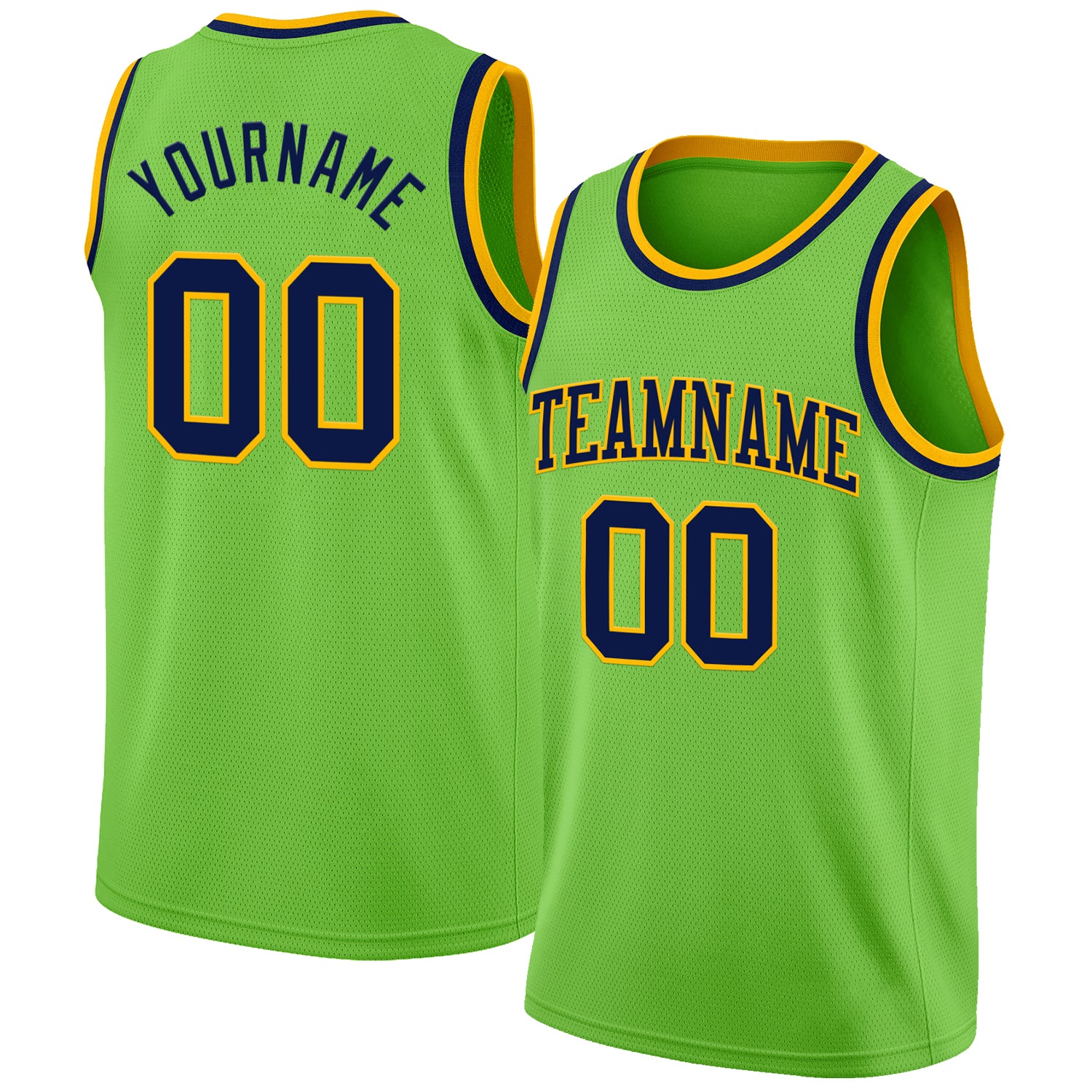 Custom Neon Green Navy-Gold Authentic Basketball Jersey