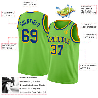 Custom Neon Green Royal-Gold Authentic Basketball Jersey