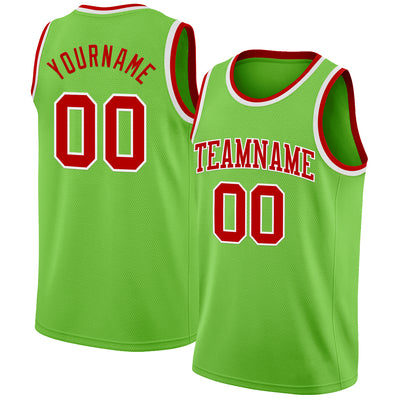 Custom Neon Green Red-White Authentic Basketball Jersey