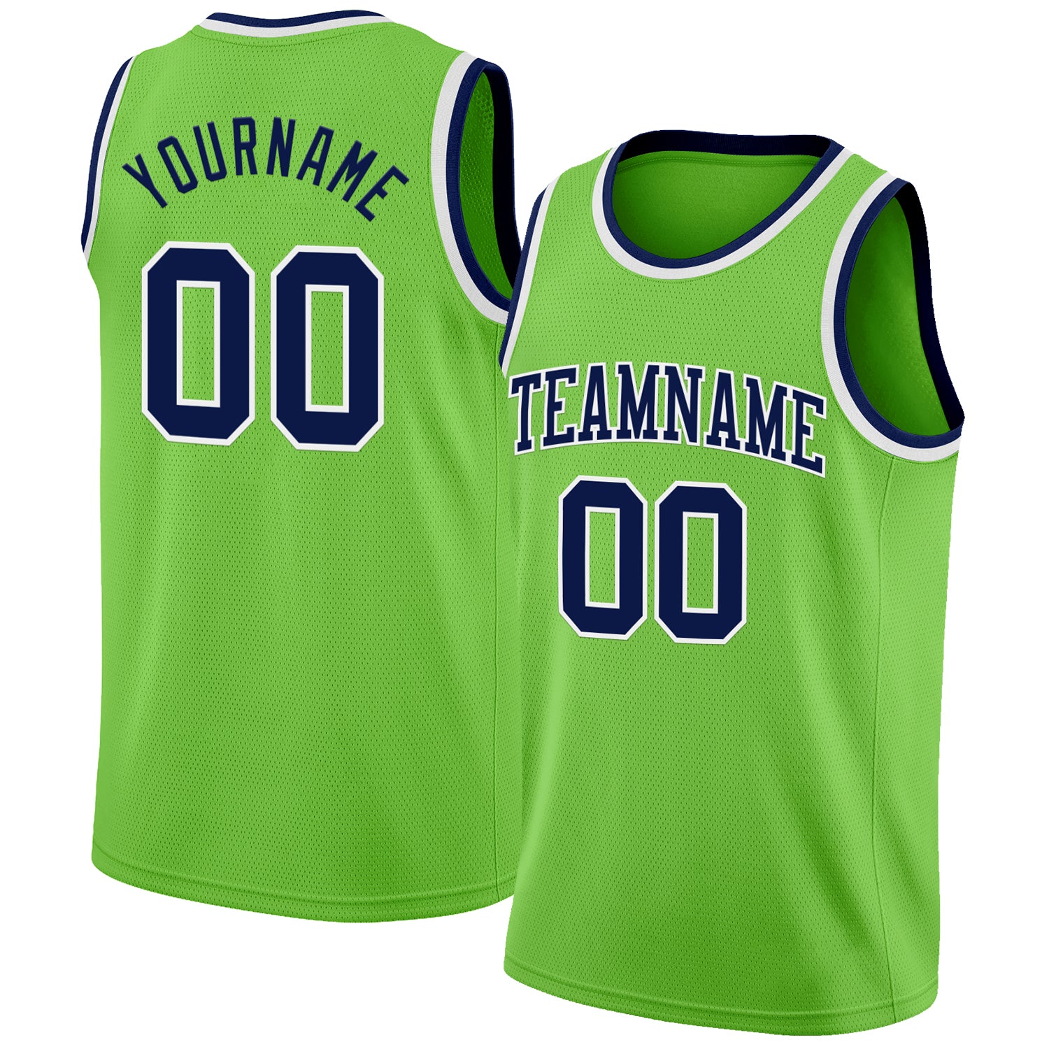 Custom Neon Green Navy-White Authentic Basketball Jersey