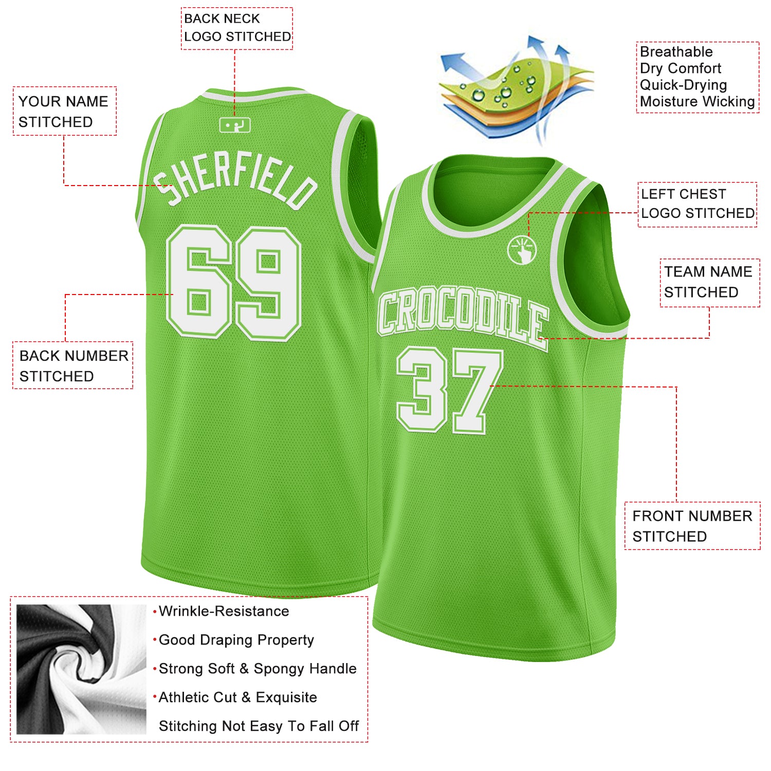 Custom Neon Green White Authentic Basketball Jersey