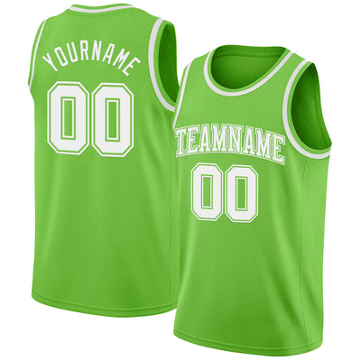 Custom Neon Green White Authentic Basketball Jersey