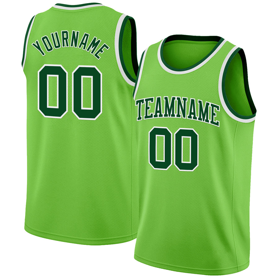 Custom Neon Green Green-White Authentic Basketball Jersey
