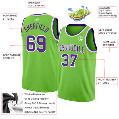 Custom Neon Green Purple-White Authentic Basketball Jersey
