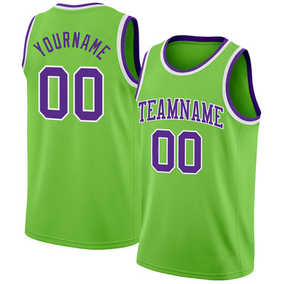 Custom Neon Green Purple-White Authentic Basketball Jersey