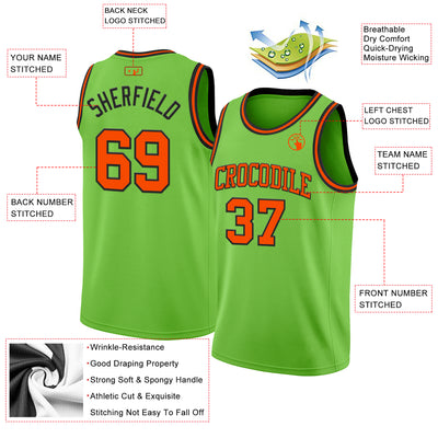 Custom Neon Green Orange-Black Authentic Basketball Jersey