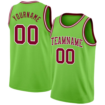 Custom Neon Green Maroon-White Authentic Basketball Jersey