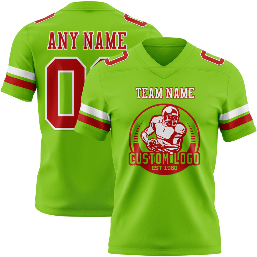 Custom Neon Green Red-White Authentic Football Jersey