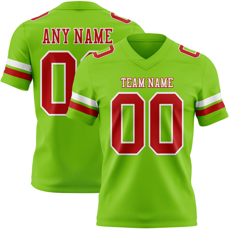 Custom Neon Green Red-White Authentic Football Jersey
