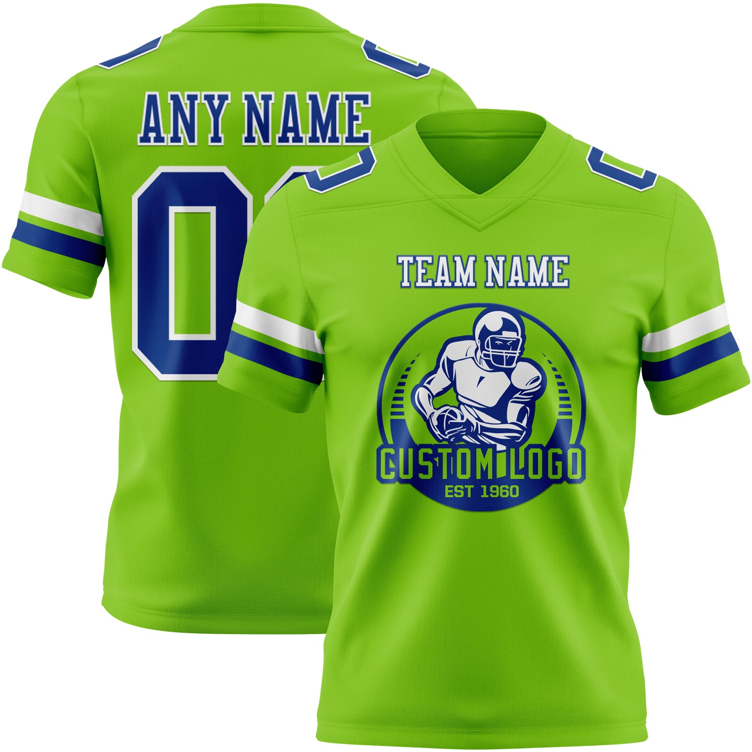 Custom Neon Green Royal-White Authentic Football Jersey