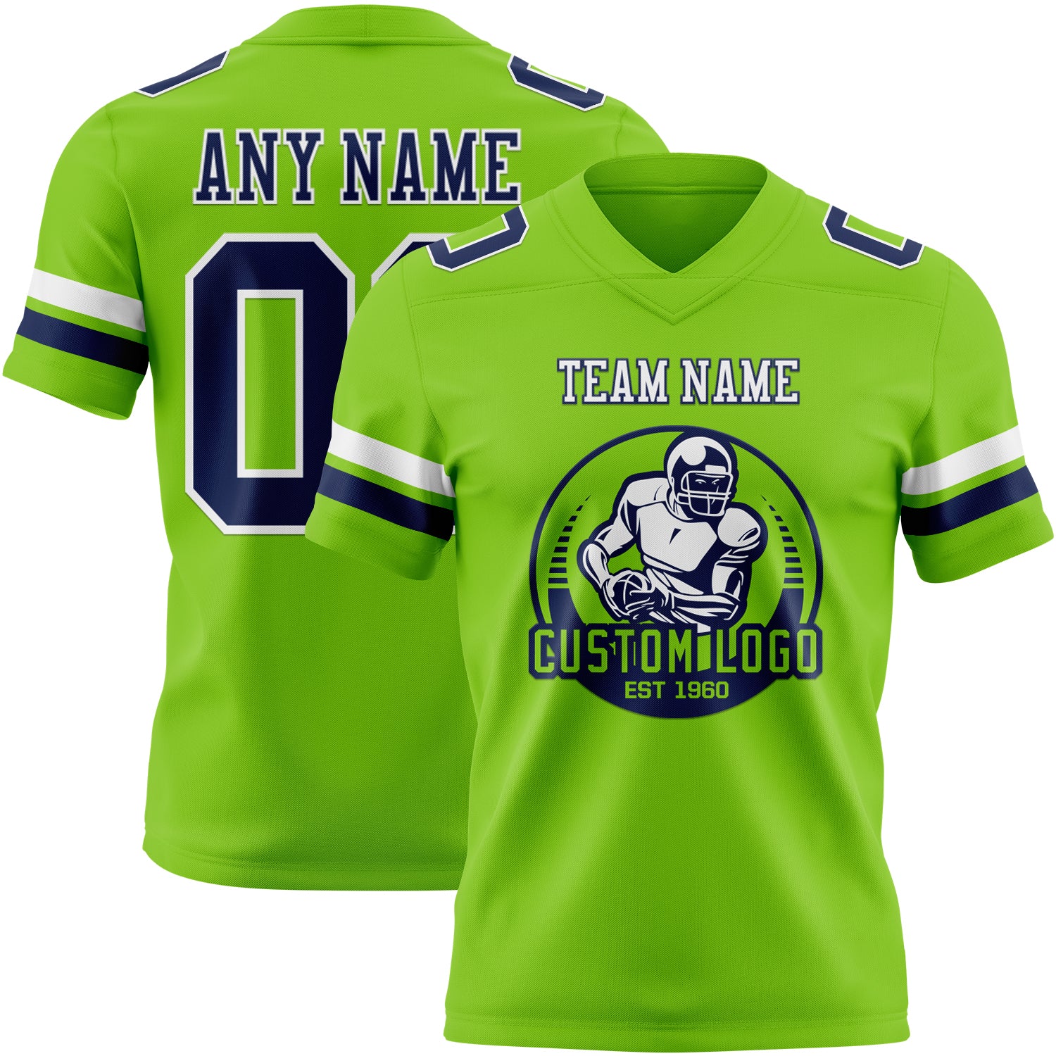 Custom Neon Green Navy-White Authentic Football Jersey