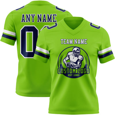 Custom Neon Green Navy-White Authentic Football Jersey