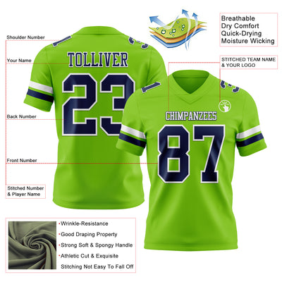 Custom Neon Green Navy-White Authentic Football Jersey