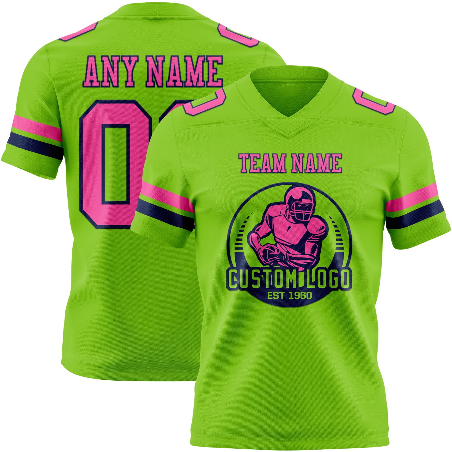Custom Neon Green Pink-Navy Authentic Football Jersey