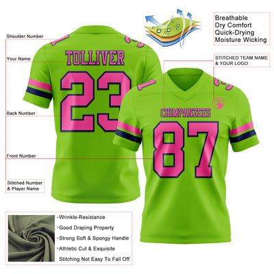 Custom Neon Green Pink-Navy Authentic Football Jersey