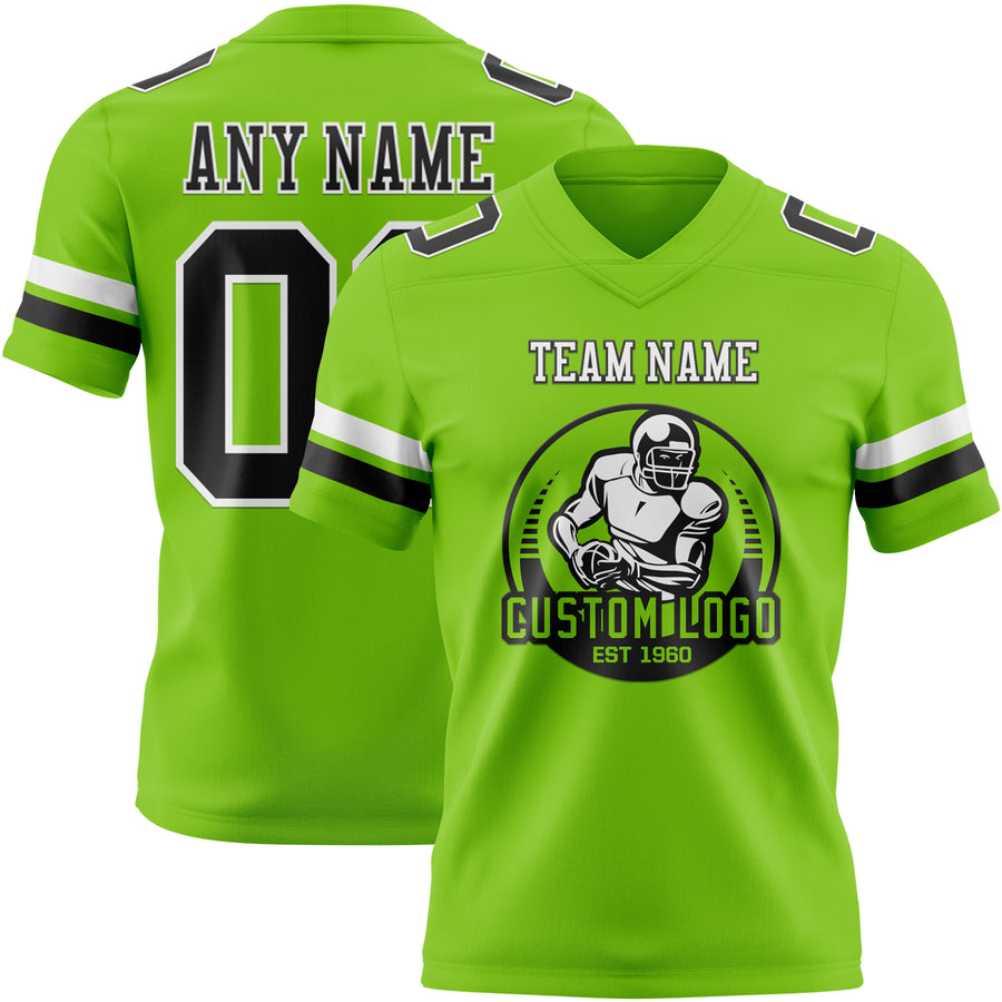 Custom Neon Green Black-White Authentic Football Jersey