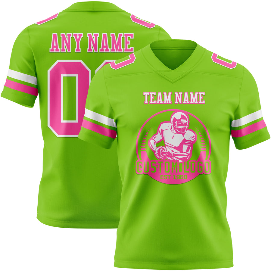 Custom Neon Green Pink-White Authentic Football Jersey