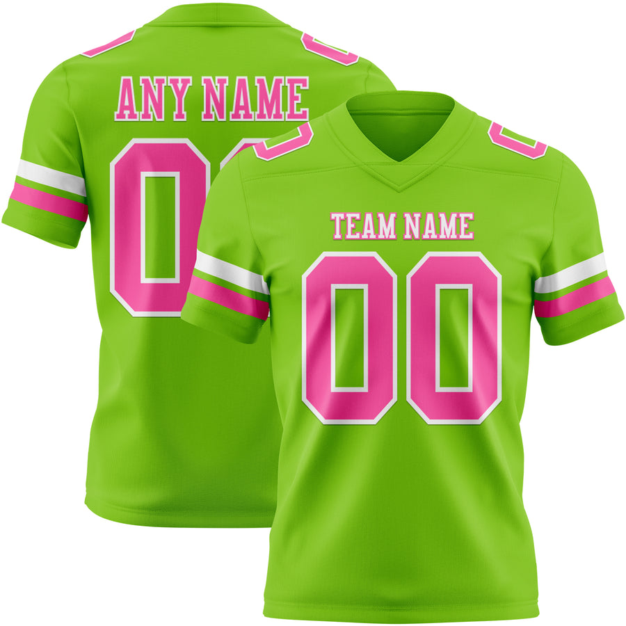 Custom Neon Green Pink-White Authentic Football Jersey