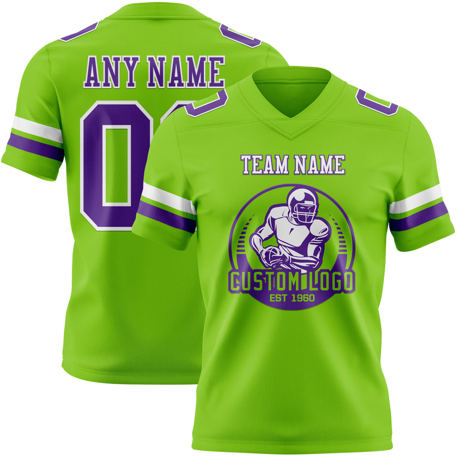 Custom Neon Green Purple-White Authentic Football Jersey