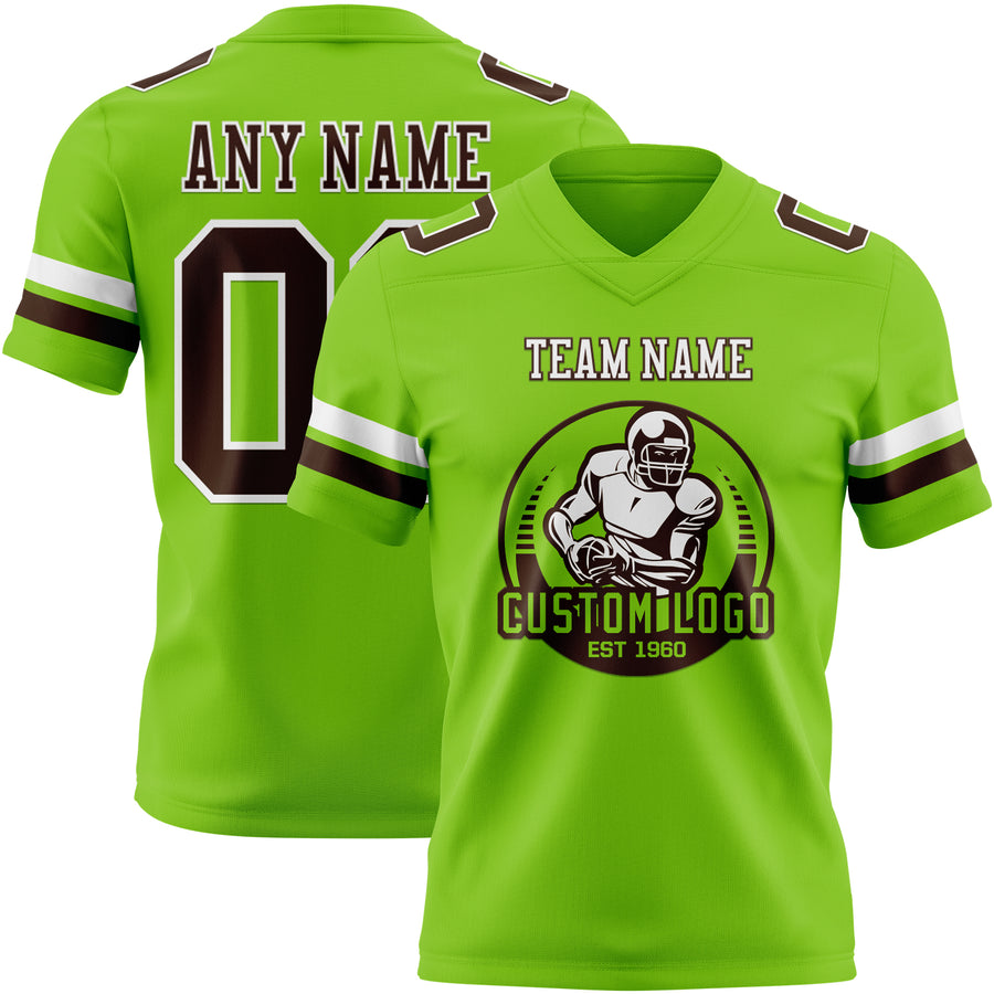 Custom Neon Green Brown-White Authentic Football Jersey
