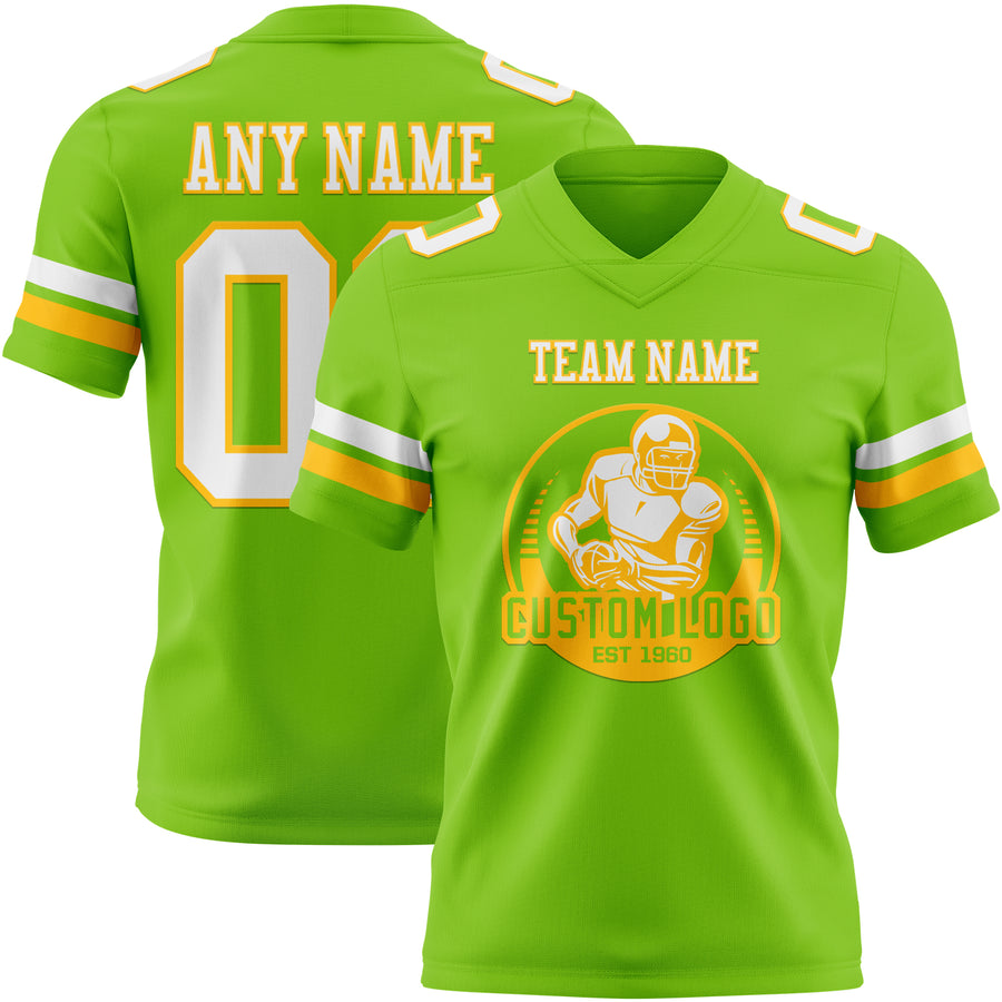 Custom Neon Green White-Gold Authentic Football Jersey