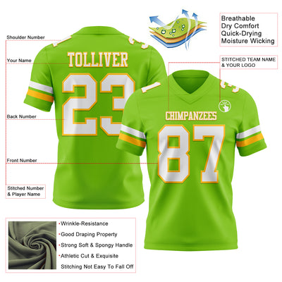 Custom Neon Green White-Gold Authentic Football Jersey