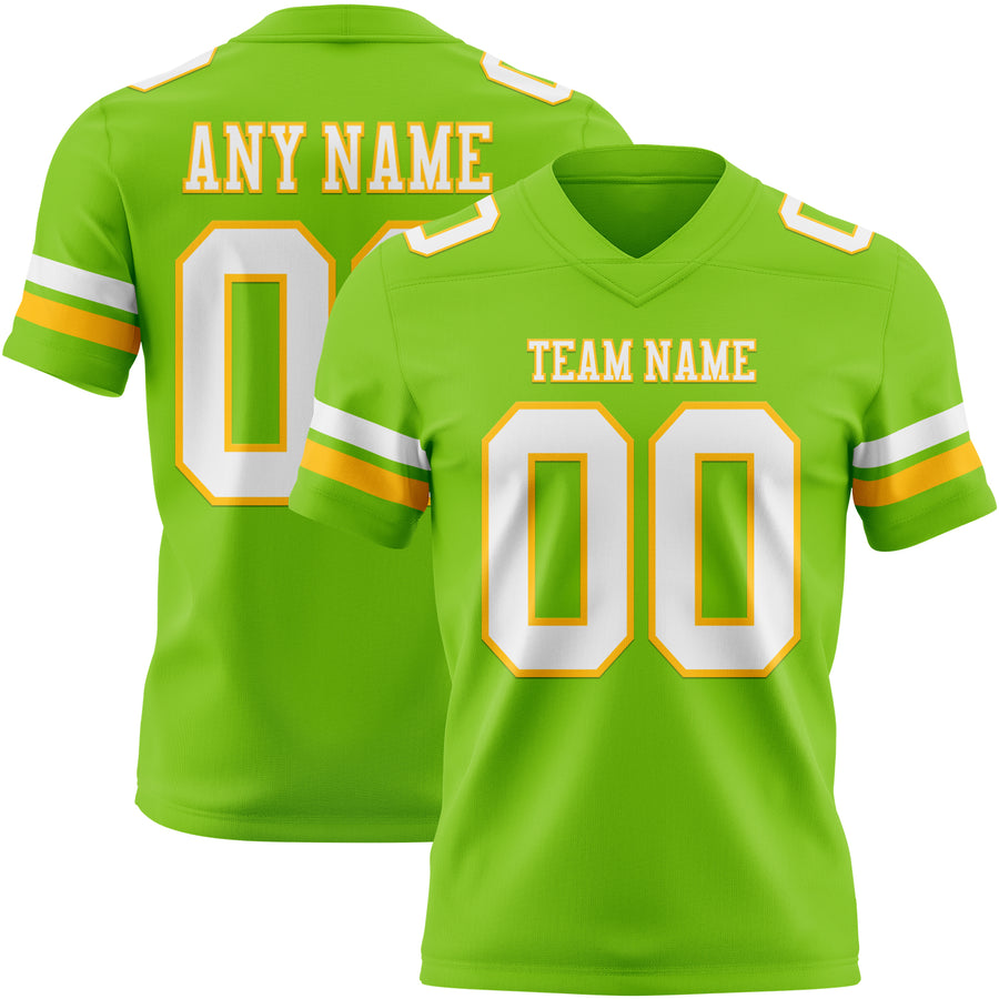 Custom Neon Green White-Gold Authentic Football Jersey