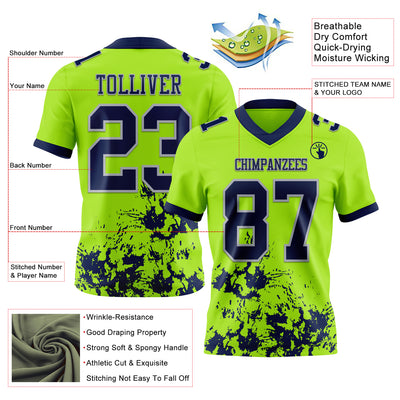 Custom Neon Green Navy-Gray 3D Pattern Splash Authentic Football Jersey