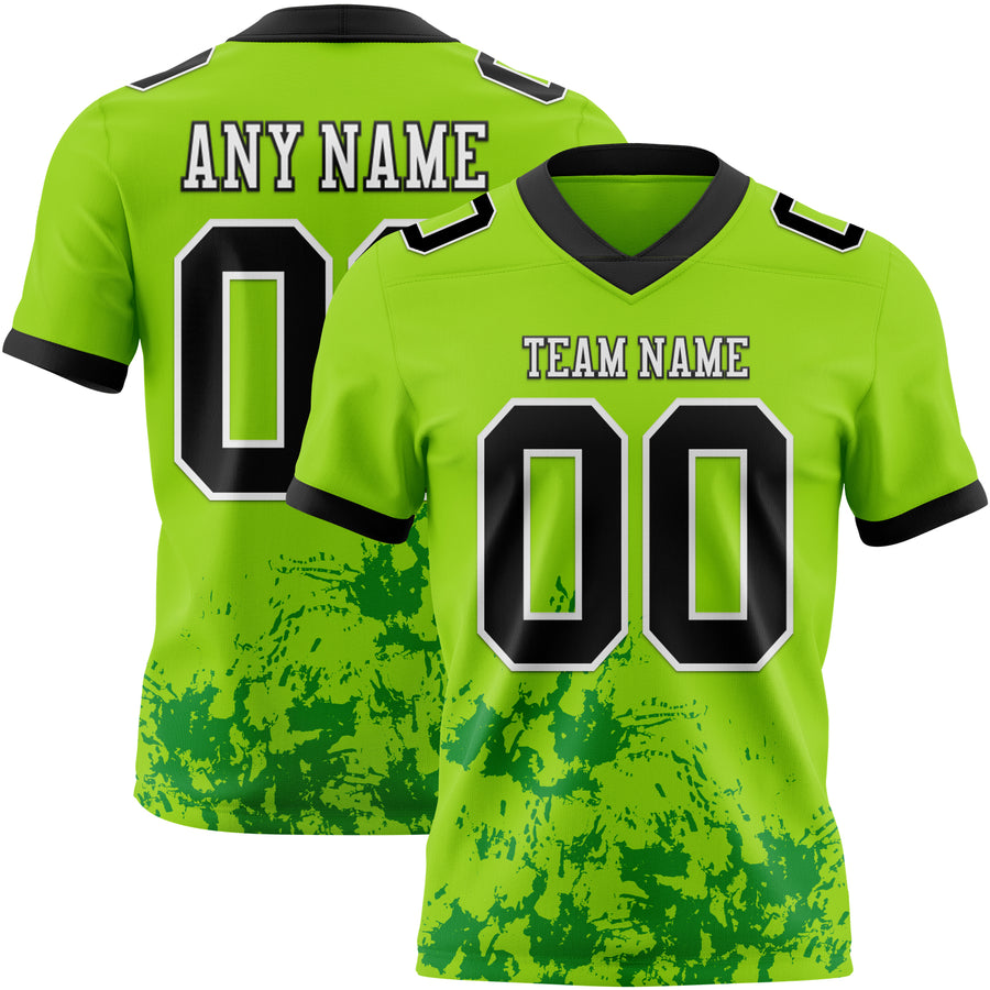 Custom Neon Green Black Grass Green-White 3D Pattern Splash Authentic Football Jersey