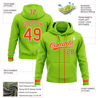 Custom Stitched Neon Green Orange-White Baseball Pullover Sweatshirt Hoodie