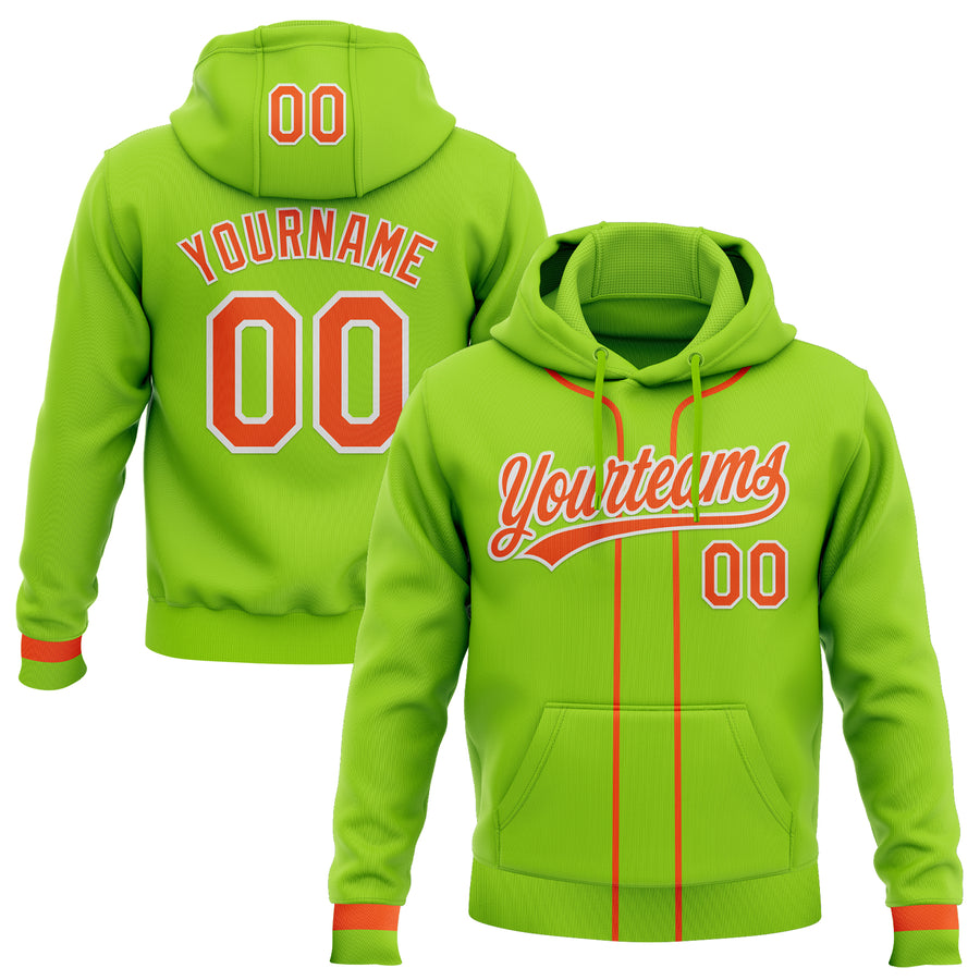 Custom Stitched Neon Green Orange-White Baseball Pullover Sweatshirt Hoodie