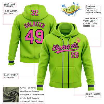 Custom Stitched Neon Green Pink-Navy Baseball Pullover Sweatshirt Hoodie