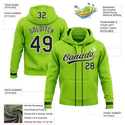 Custom Stitched Neon Green Black-White Baseball Pullover Sweatshirt Hoodie