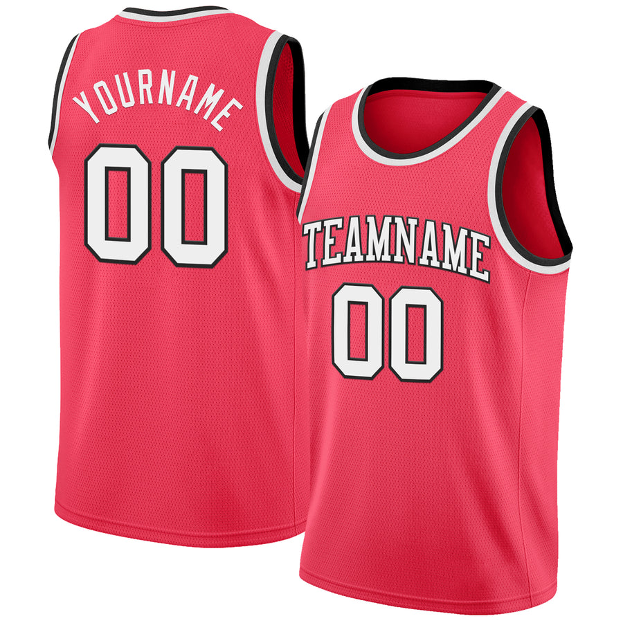 Custom Neon Pink White-Black Authentic Basketball Jersey