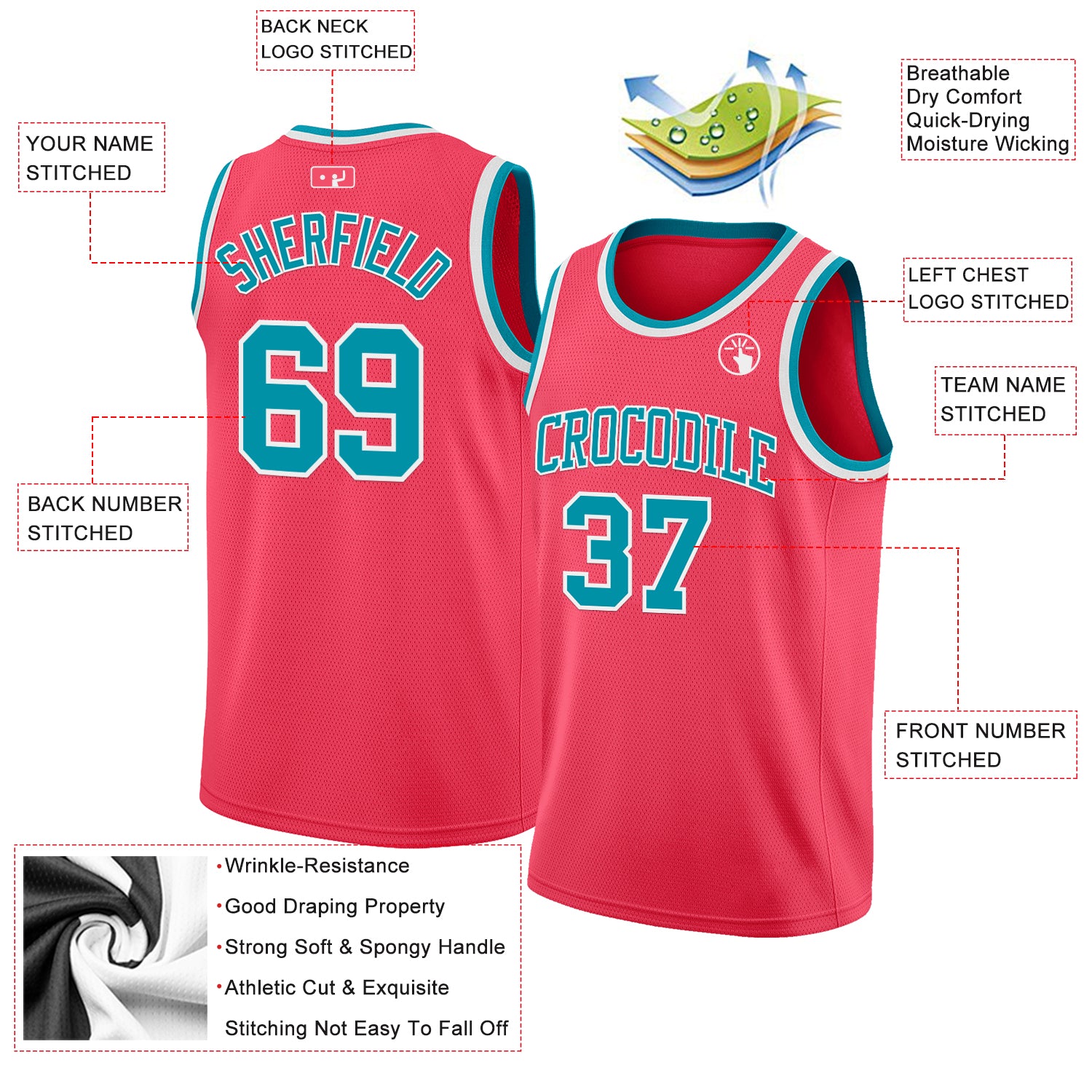 Custom Neon Pink Teal-White Authentic Basketball Jersey