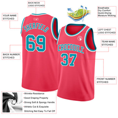 Custom Neon Pink Teal-White Authentic Basketball Jersey